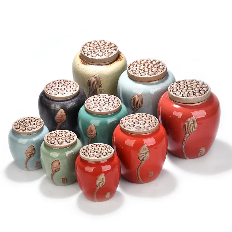 

Ceramic Tea Jar Traditional Chinese Style Tea Box Mini Storage Boxes Tea Caddy With Lid Embossed Sealed Can For Candy Canister