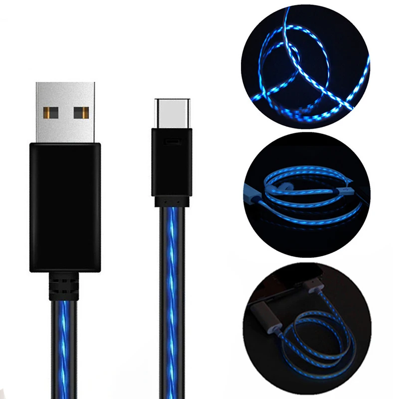 

Lighting USB Cable LED Glow Flowing Cord For iphone 6 7 8 Plus ipad Charger Wire 2.4A Fast Charge glow in the dark Bright Cables