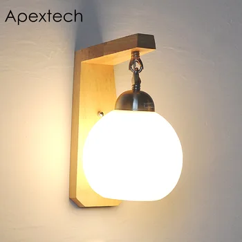 

Apextech Bedside Wood Wall Lamp Bed Room Night Light E27 Socket Japan Style Study Room Living Room Decoration Wall Lights