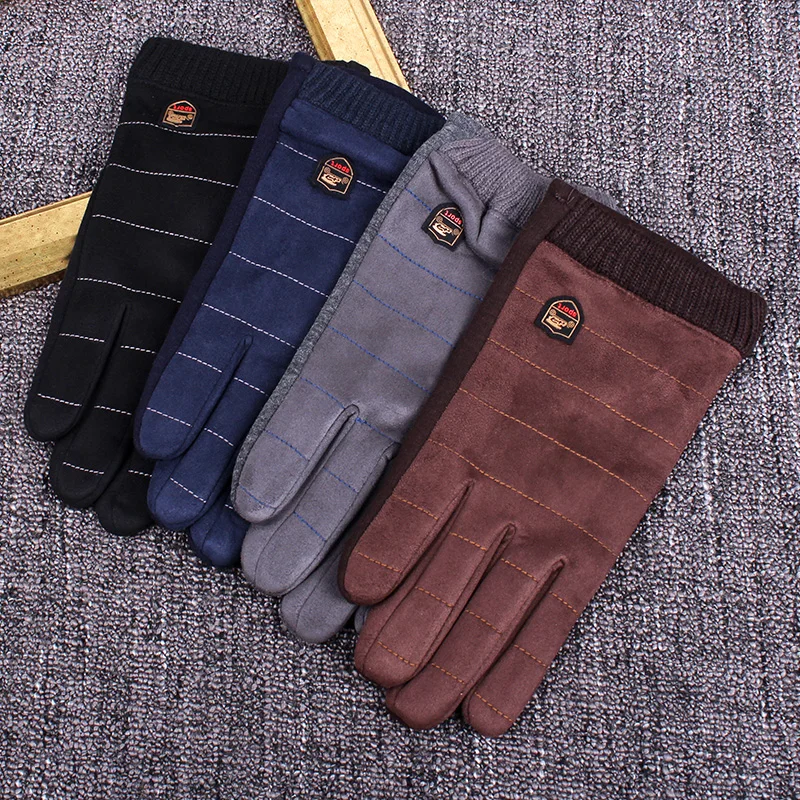 REALBY стильные мужские зимние перчатки Guantes черные кофейные повседневные