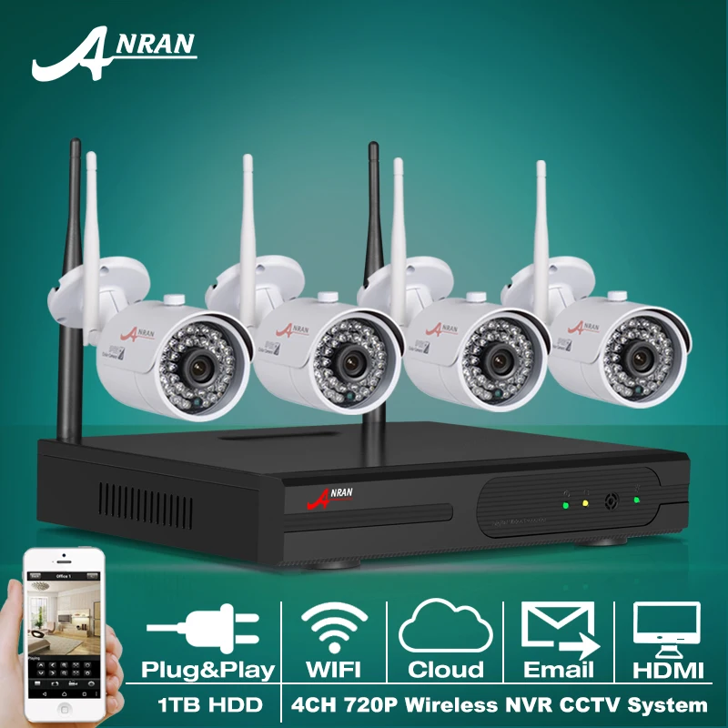  Anran New Plug And Play 4CH CCTV System Wireless NVR Kit P2P 720P IP Camera WIFI HD IR Outdoor Security Surveillance System 