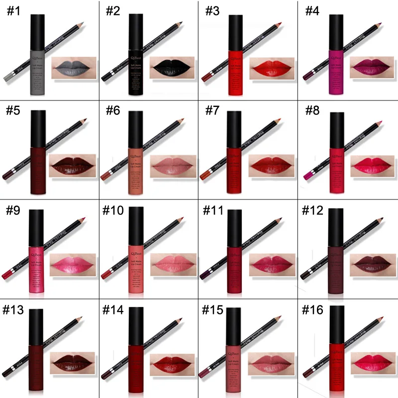 1 комплект, набор для макияжа, 1 цвет, блеск для губ+ 1 цветной карандаш Qibest, 16 комплектов,, бренд Qibest, высокое качество, quilty