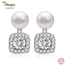 Hongye натуральная Серебро 925 пробы белый натуральный пресноводный жемчуг серьги гвоздики для женщин ювелирные украшения подарки для лучшего друга