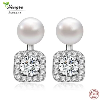 

Hongye Genuine 100% 925 Sterling Silver White Natural Freshwater Pearl Stud Earrings For Women Fine Jewelry Best Friend Gifts