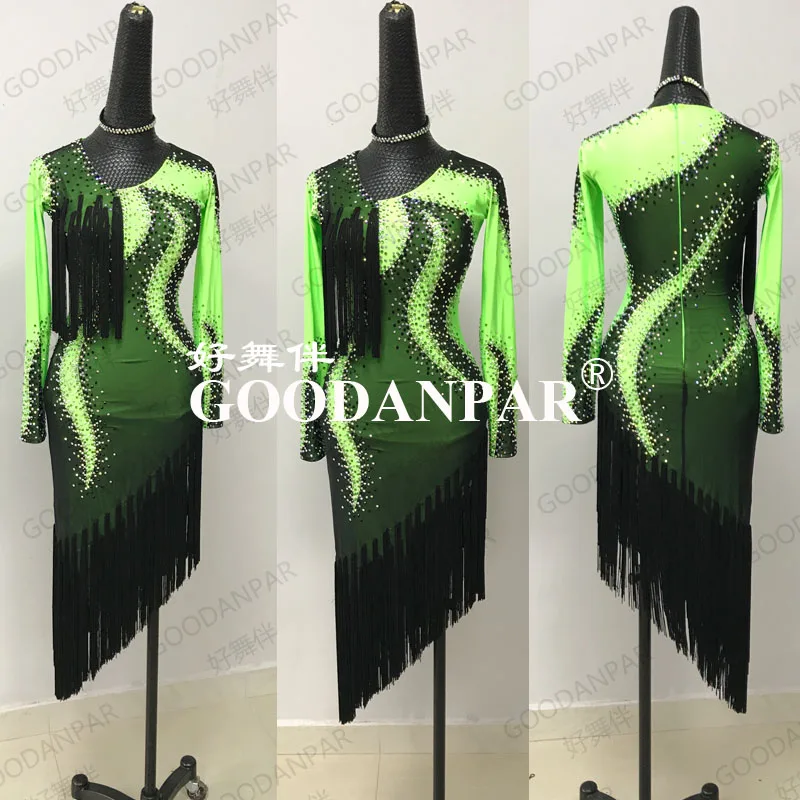 

NEW!Latin dance dress,tango salsa samba dance dress, latin dance wear , cha-cha dance dress,Sexy V Neck,Fluorescent Green color