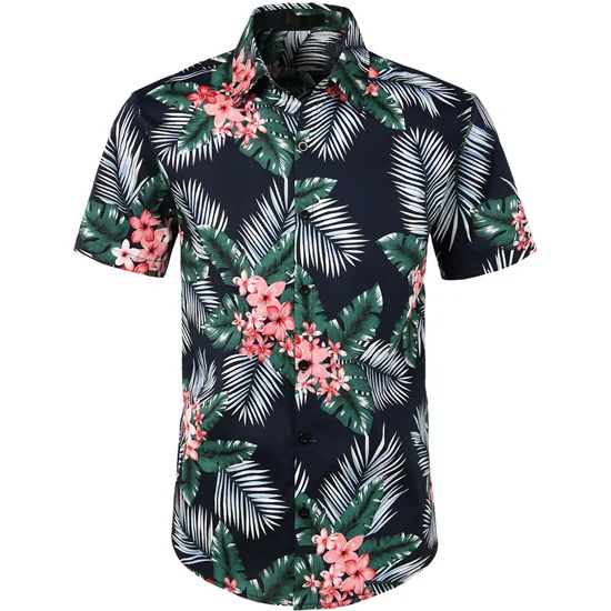 Гавайская Мужская рубашка с пальмовым деревом, лето, Брендовые мужские пляжные Гавайские рубашки с цветочным принтом, мужские нарядные рубашки с коротким рукавом размера плюс - Цвет: 5
