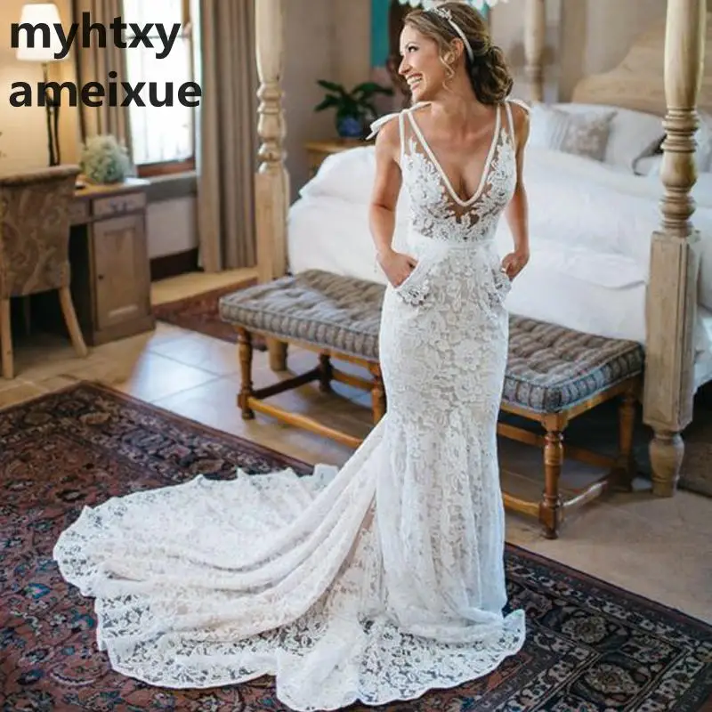 Свадебные туфли с кружевом Дешевые Русалка свадебное платье 2020 Robe De Soiree низким
