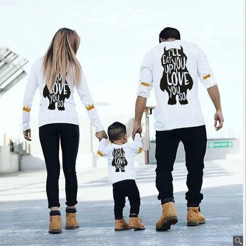 

MERI AMMI Family Matching Long Sleeves Cartoon Tee Baby Boy Girl Clothing Casual T-shirts Tops For Mother Father Kids