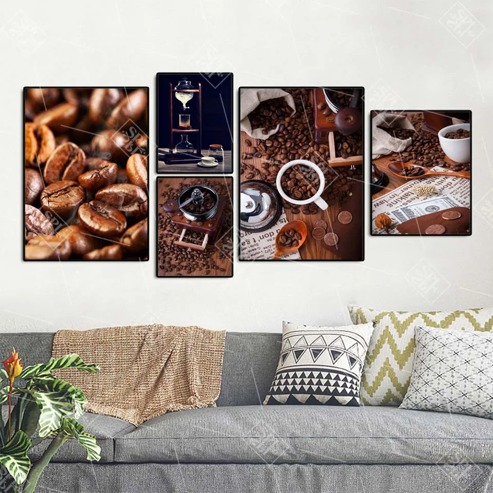 

Kitchen Room Decoration Posters Coffee Beans Foods Canvas Painting Vintage Wall Art Picture for Living Room Restaurant No Framed