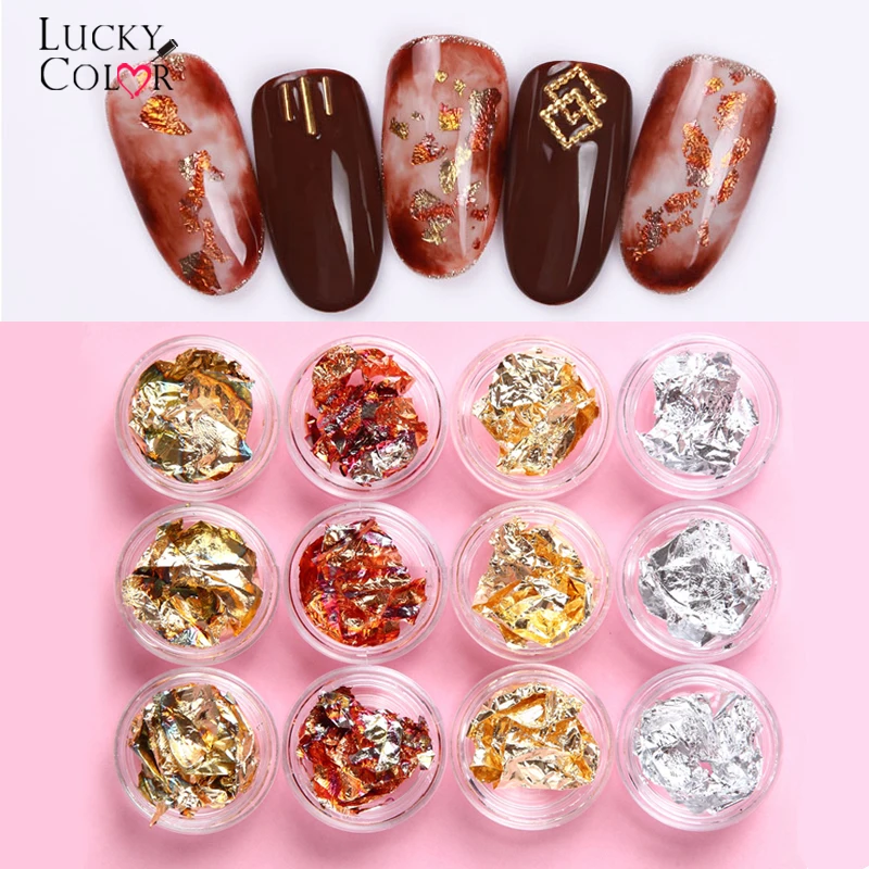 

12 Box Mixed Nail Art Gold Silver Image Transfer Paillette Flake Foil Paper UV Gel 3D Glitter Tips Makeup Nail Decoration Tool