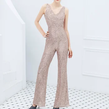 

Wide Leg Trousers Club Party Jumpsuit Sexy Sleeveless Sequin Jumpsuit Women Long Romper 2019 Summer Lady Fashion Party Overalls
