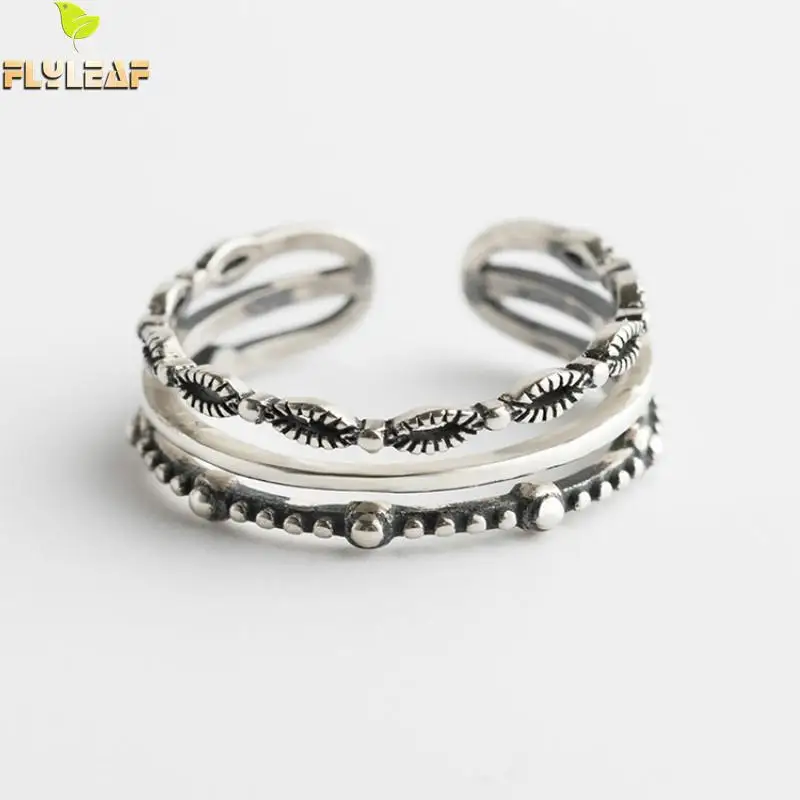 

Flyleaf 925 Sterling Silver Multi-layer Retro Open Rings For Women Do The Old Student Girl Vintage Jewelry