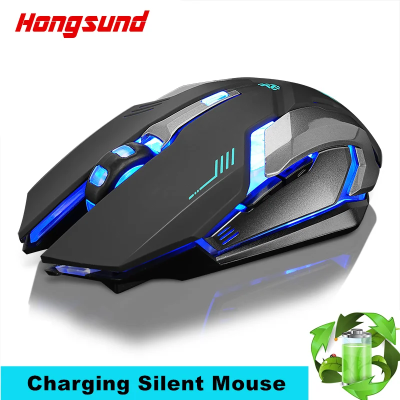 

Hongsund Rechargeable Wireless Gaming Mouse 7-color Backlight Breath Comfort Gamer Mice Silence Built-in Lithium Battery