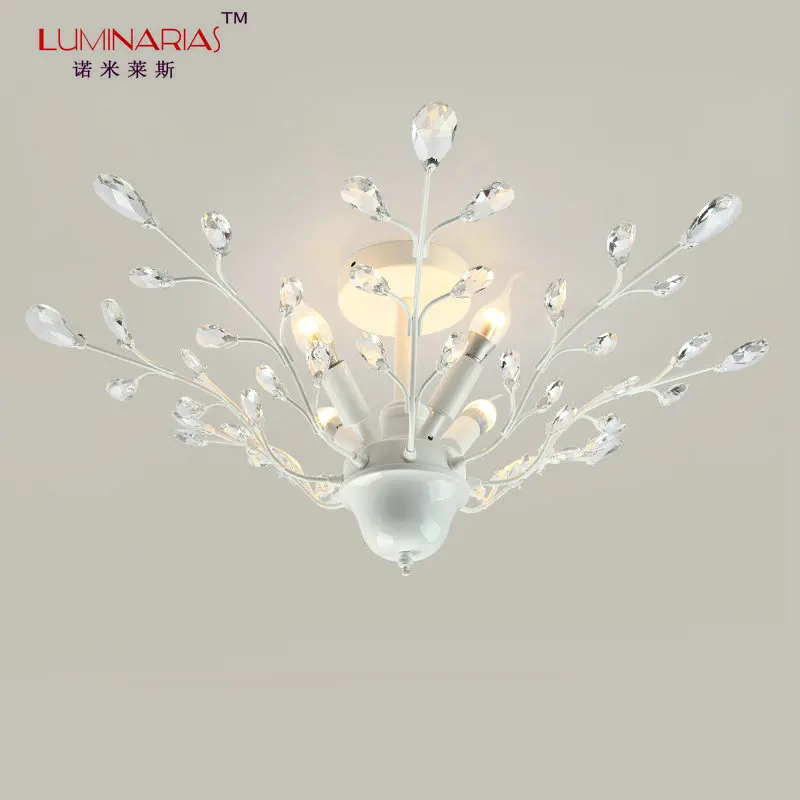 

American Country White Crystal Ceiling light Branch Ceiling lamp Living room Dinning Room Lighting AC110V 220V E12 E14
