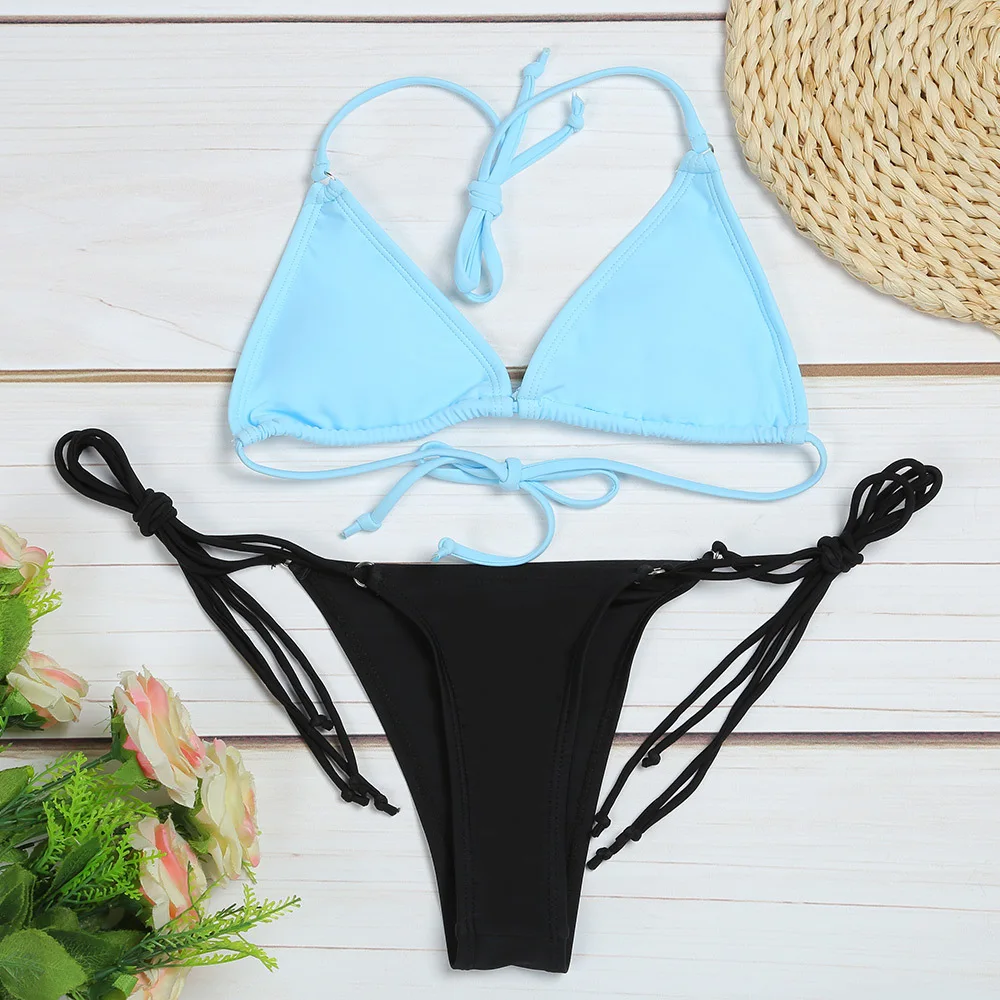 Bikini 2019 Sexy Micro Bikinis Women's Swimsuit Shalter High Neck Lace Up Swimsuit Wire Free Female Beach Wear Bathing Suit