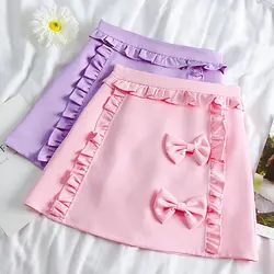 2019 Новая женская мини-юбка трапециевидной формы с бантом, японская Студенческая юбка для девочек, милые оборки Kawaii, мягкая сестра, пот