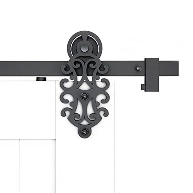 Us 130 0 Diyhd Ornate Cut Roller Black Iron Sliding Barn Closet Interior Door Track Hardware Kit In Doors From Home Improvement On Aliexpress