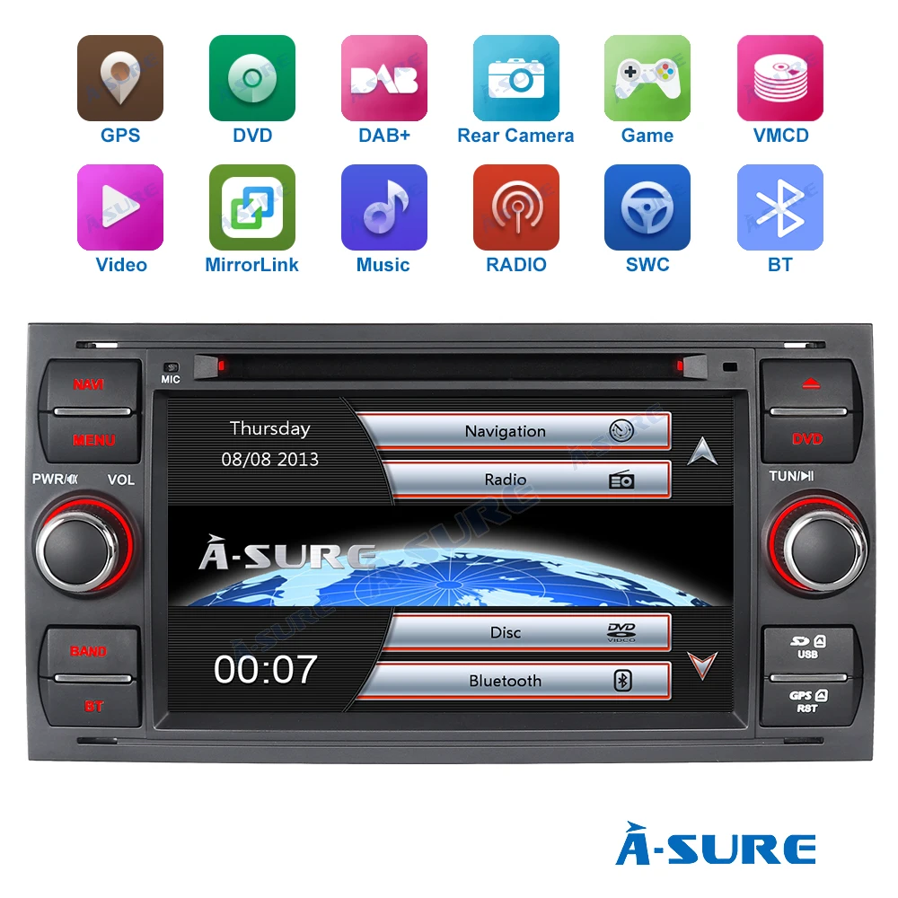 Flash Deal A-Sure 2 Din Car Auto Radio GPS Player Navigation For Ford Transit Focus Galaxy S-Max C-Max Fusion Fiesta FM RDS SWC DVD USB 3G 2