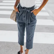 Женские брюки с высокой талией, свободные, бандажные, с дырками, зауженные джинсы, тянущиеся брюки, джинсовые брюки,, повседневные штаны