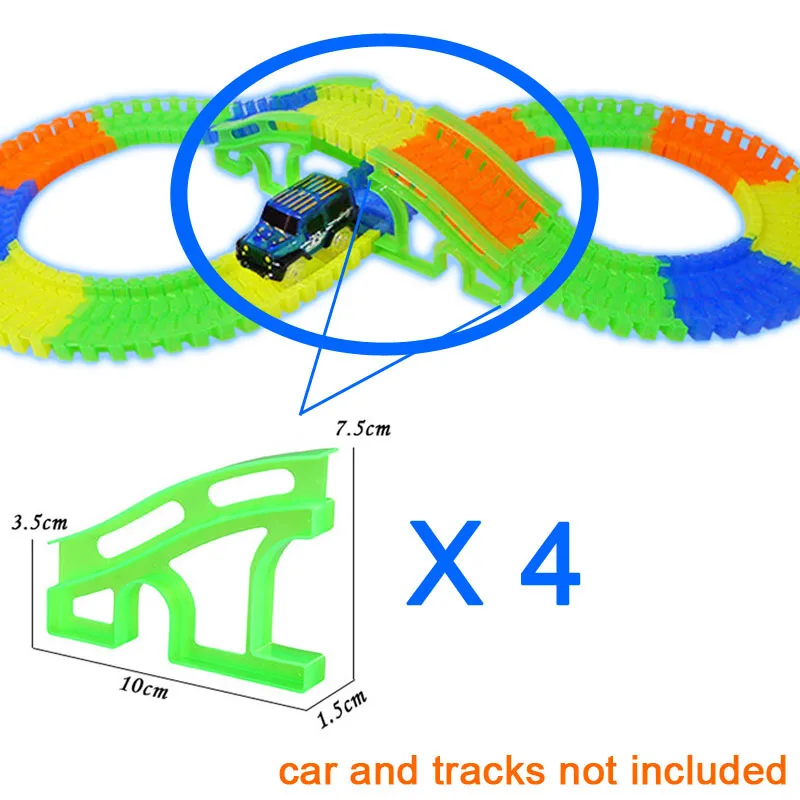 Kitoz 220 шт. гоночный автомобиль трек слот игрушка светится в темноте красочный встроенный сборочный Стеллаж с Led автомобиль изгиб Flex Twist - Цвет: 4pcs bridges