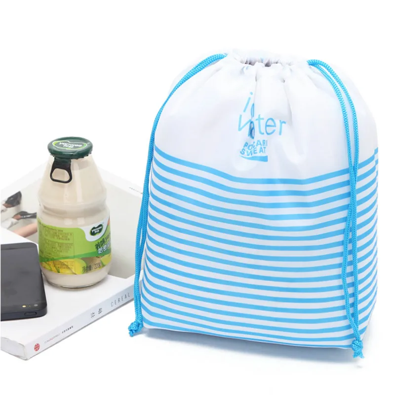 

portable cooler bag stripe printing cool bag with draw string thermal picnic lunch bag small insulation ice pack cool bag