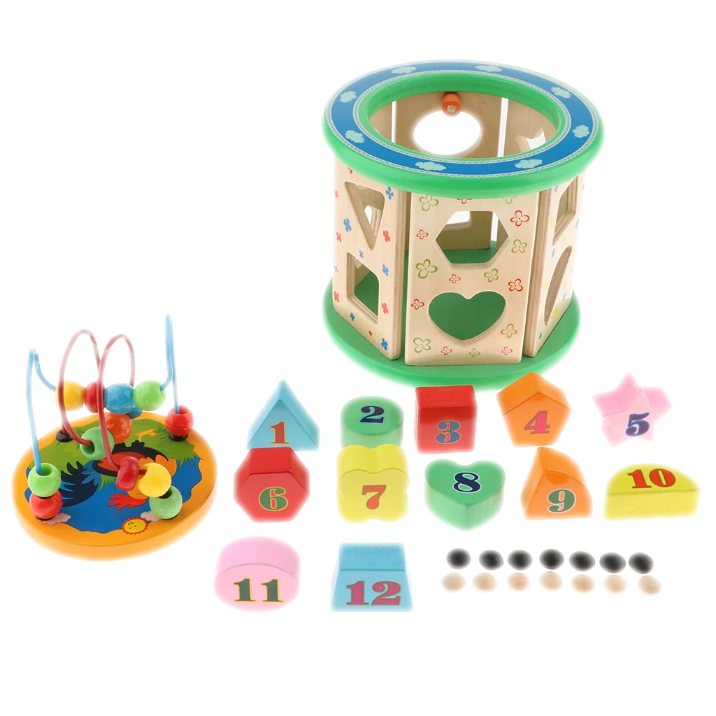 

Montessori Kids Wooden Activity Cube Bead Maze Shape Educational Toys Beads Shape Sorter Sorting Toys Early Learning Toy