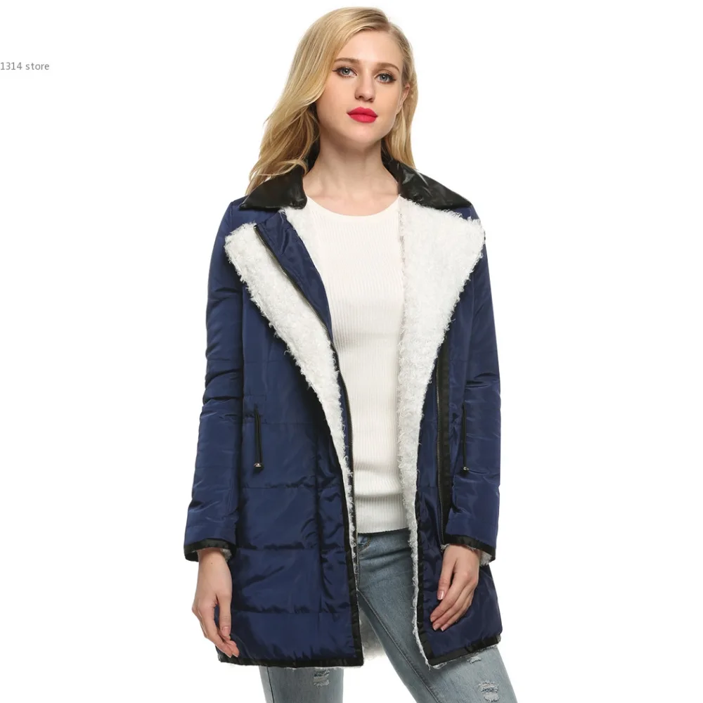 

New Fashion Women's Winter Park faux Leather Turn-down Neck Thicken Middle Long Coat Female Jacket  casaco feminino