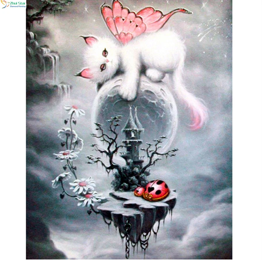 DIY Diamond Painting Cross Stitch Cartoon cat angel castle Needlework Home Decor Full Rhinestone Mosaic 5D Diamond Embroidery