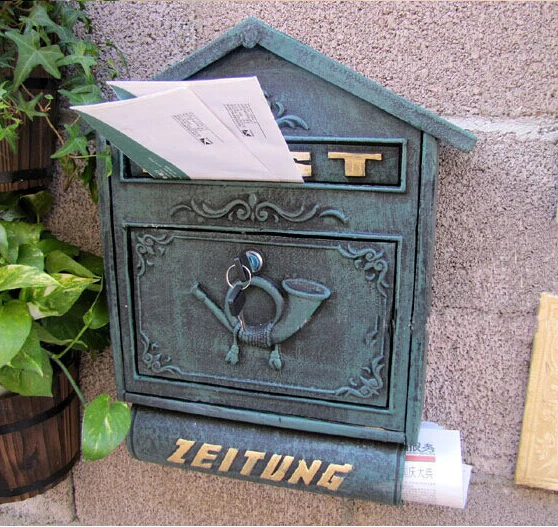 Embossed Trim Vintage Decorative Cast Iron Mailbox Postbox Mail