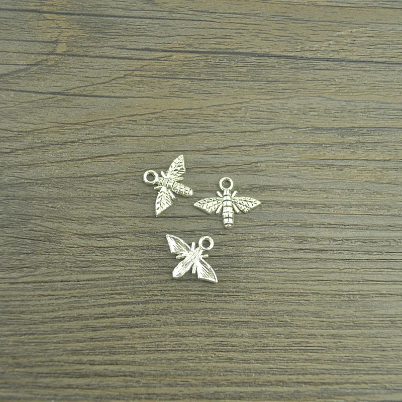 

40 pcs vintage Tibetan Silver Plated bee Charms metal Pendants for Jewelry Making DIY Handmade Craft 18*14 mm 4117C