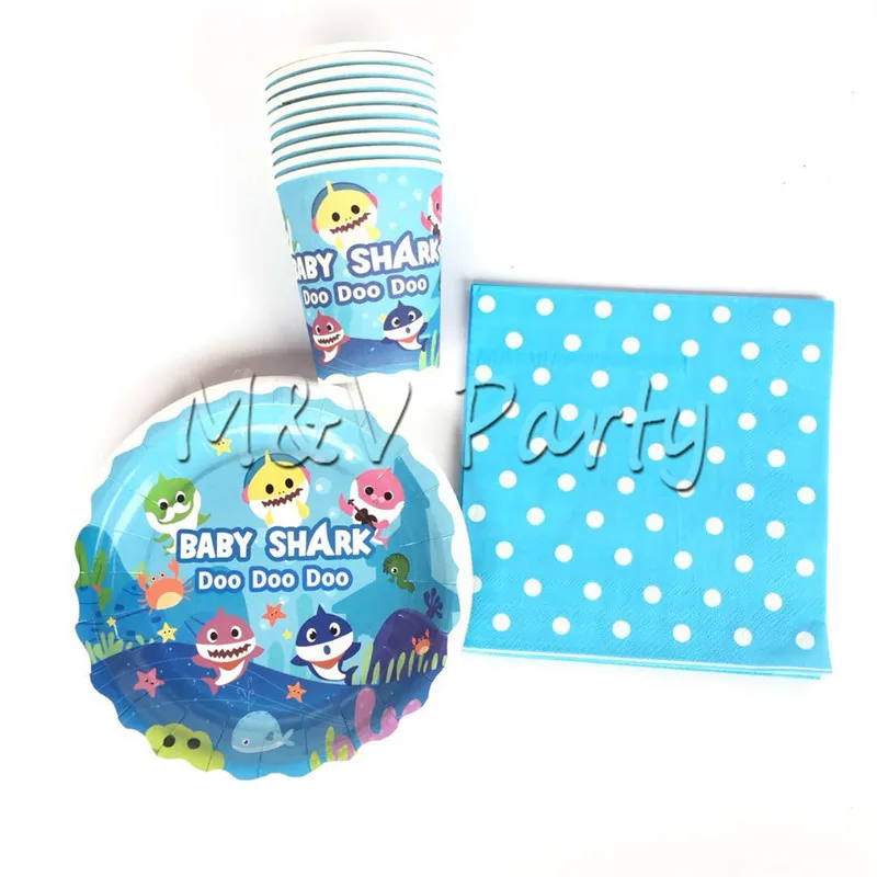 

40pcs/lot Blue Baby Shark Party Disposable Tableware Set Paper Cup 7inch Plates Napkin Set Baby Shark Party Decoration Supplies