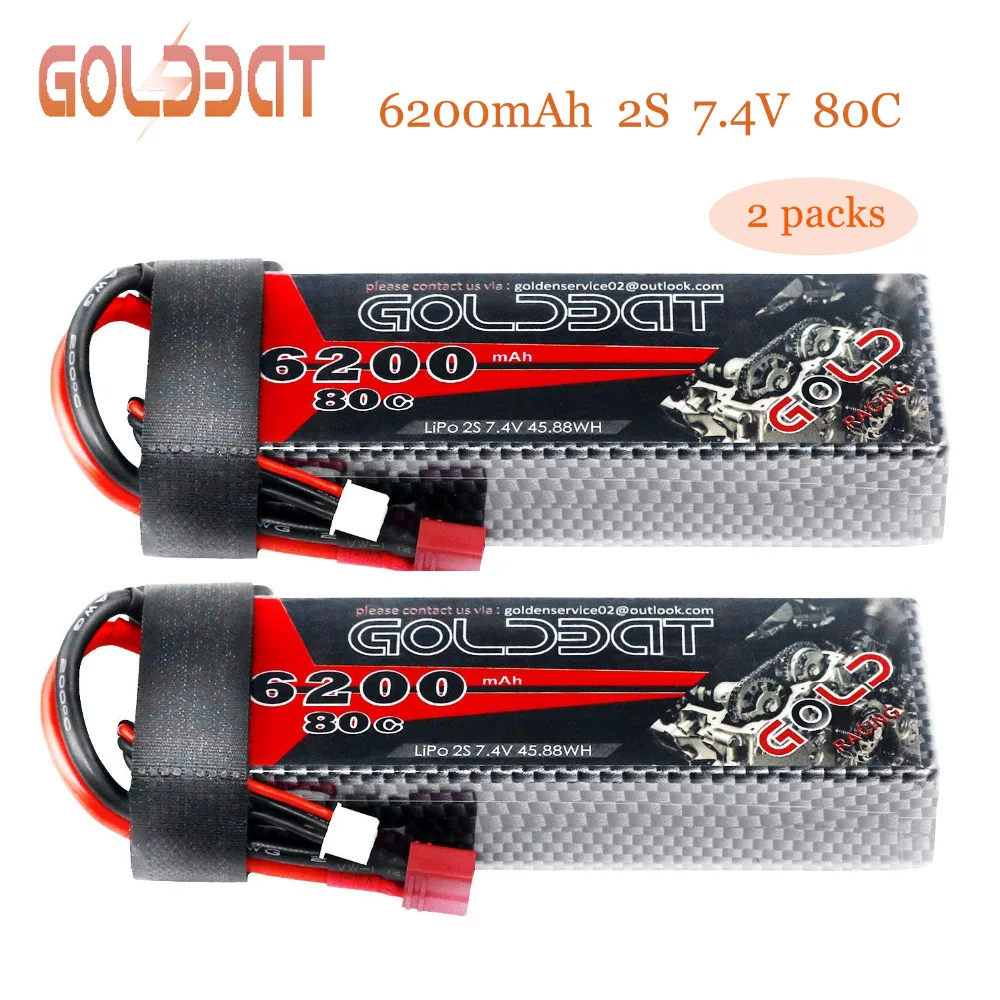 2 единицы GOLDBAT Lipo 6200 мАч аккумулятор с ру Lipo батарея 7,4 В 80C Lipo 2s 7,4 В с штекером Deans для RC автомобилей Грузовик Вертолет FPV гонки