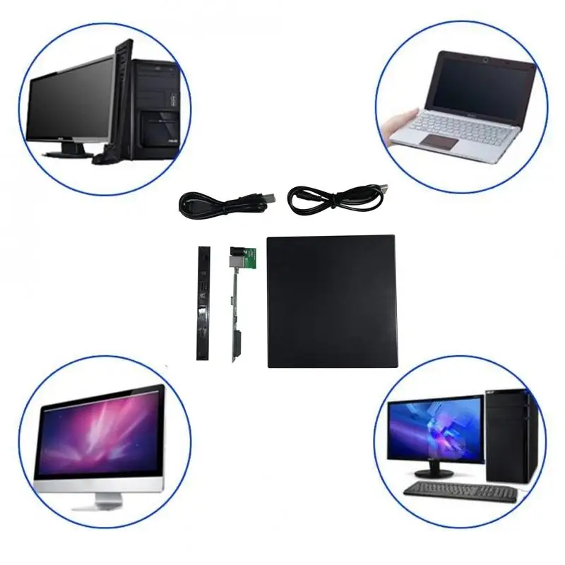 AMZDEAL тонкий жесткий USB 2,0 SATA 12,7 мм внешний CD/VCD/корпус для DVD CD-ROM чехол для ноутбука оптический привод