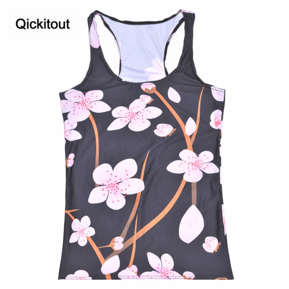 

Qickitout Tops 2016 Summer Women Blouses Strapless Sleeveless Digital Print Casual Bright Plum Flowers Tank Tops Ladies' Vest