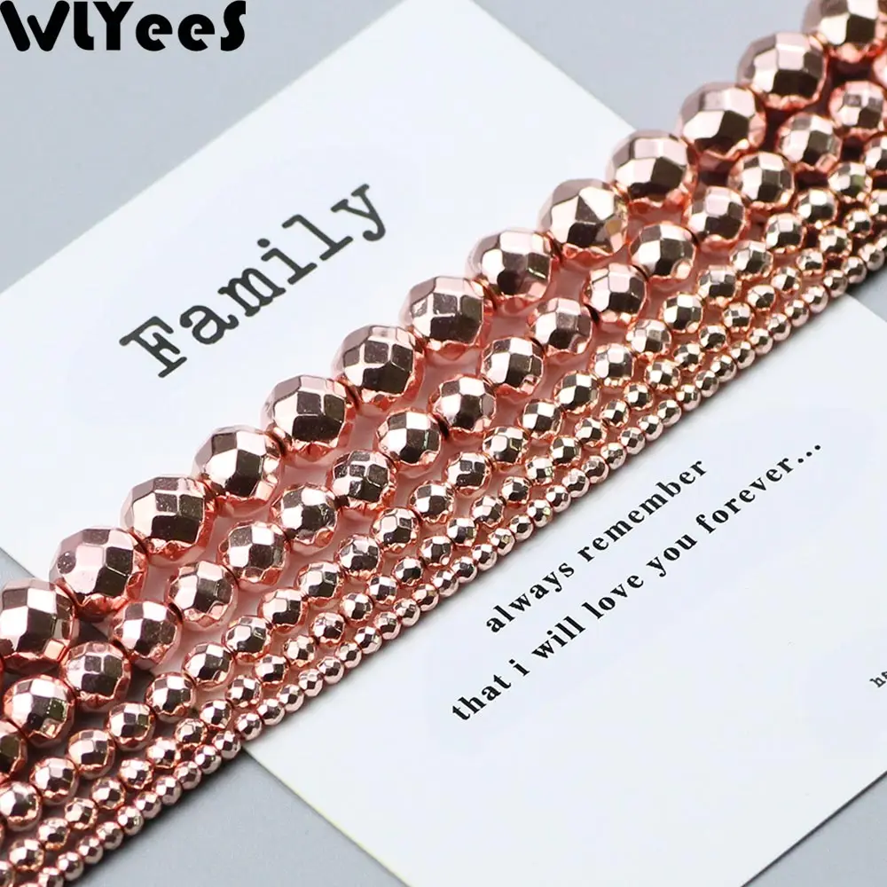 Rose Gold plating WLYeeS, покрытые серебром, розовым золотом, граненые круглые гематитовые Бусины 2, 4, 6, 8, 10 мм, каменные свободные разделительные бусины для изготовления ювелирных изделий, браслетов своими руками - Цвет: Rose Gold plating