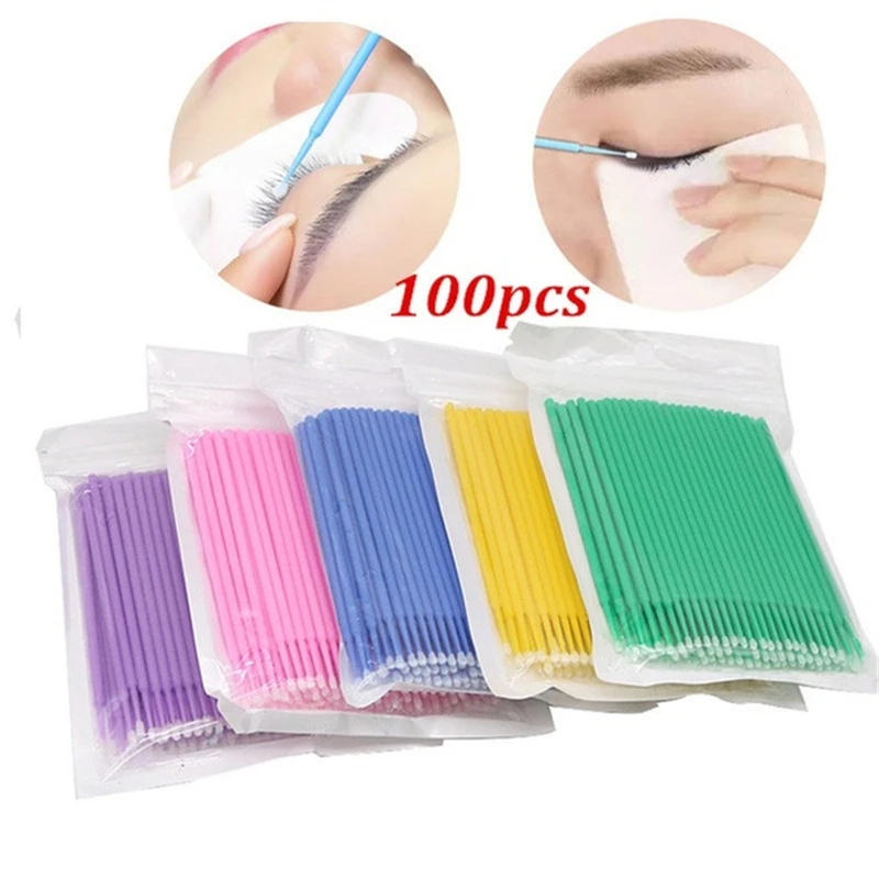 

100PCs Disposable Micro Brush For Eyelashes Extension Lash Care Makeup Cotton Swabs Individual Applicators Mascara Removing Tool