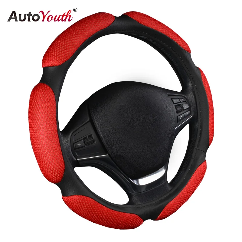 AUTOYOUTH Car Steering Wheel Cover Breathability Skidproof Universal Fits Most Car Styling Steering Wheel Red Steering Covers AUTOYOUTH Car Steering Wheel Cover Breathability Skidproof Universal Fits Most Car Styling Steering Wheel Red Steering Covers