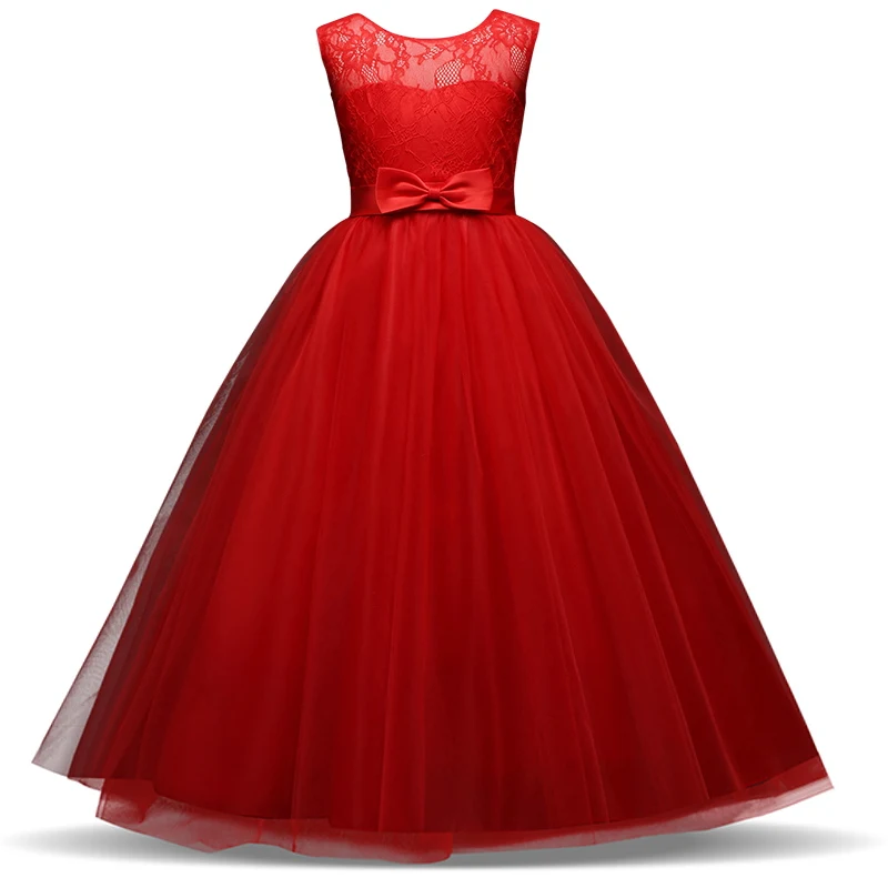 Элегантное свадебное платье; однотонное платье-пачка; Vestido; Детский костюм для подростков; платье для выпускного бала и выпускного вечера; длинные платья для девочек 6-14 лет - Цвет: Red