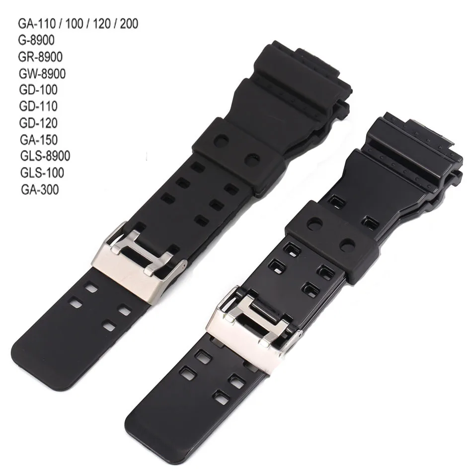 

16mm Matte black/Bright Black Watch Bands Silicone Rubber Pu Watch Straps for GD120/GA-100/GA-110/GA-100C G-8900 Strap Watch