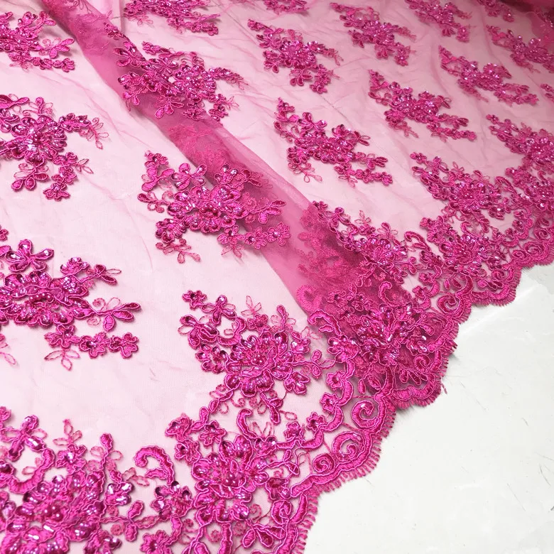 

Fushia lace, Royal blue lace fabric with beads shiny! 1 Yard Beading lace tulle mesh embroidery wedding gowns lace girls party