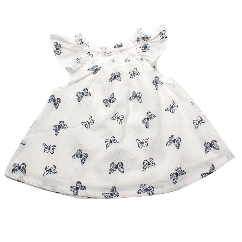 Модное платье для маленьких девочек ТРАПЕЦИЕВИДНОЕ хлопковое детское платье принцессы с принтом бабочки с круглым вырезом платья для