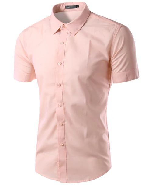 Мужская рубашка с коротким рукавом, приталенная, Camisa Social Masculina Chemise Homme, новинка, летняя мужская однотонная деловая рубашка 6537 - Цвет: Pink