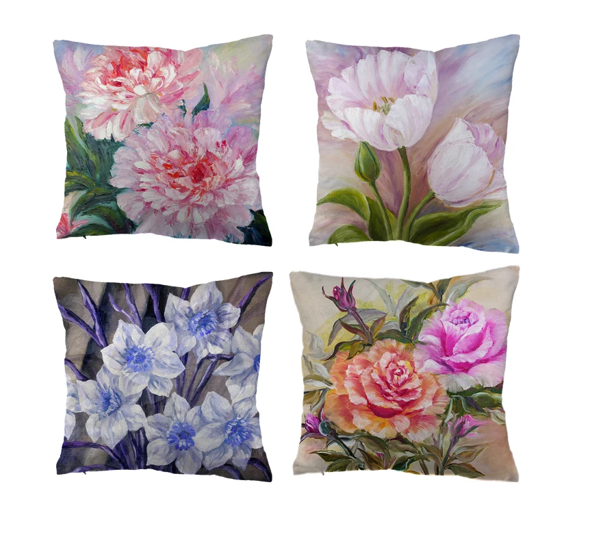 Flowers Bloom Cushion Cover Cotton Linen Decorative Pillowcase Chair