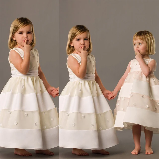 Best price at $113 Cheap Custom Make Little Girls Party Dresses Crew Neckline Hand Made Flowers Crew Neckline 2016 Little Flower Girls Dresses