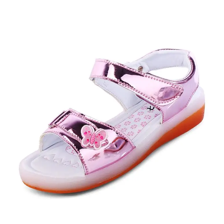 UncleJerry/светодиодные сандалии для мальчиков и девочек; Зарядка через usb; детская светящаяся обувь; детская летняя обувь - Цвет: 1606-Shinning Pink