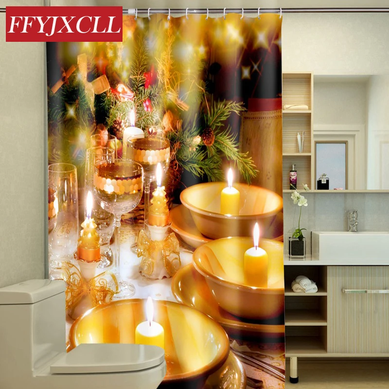 

Candlelight Tree Hole Christmas Decoration Gift Polyester Shower Curtain Waterproof Mildew Home Bathroom Curtain