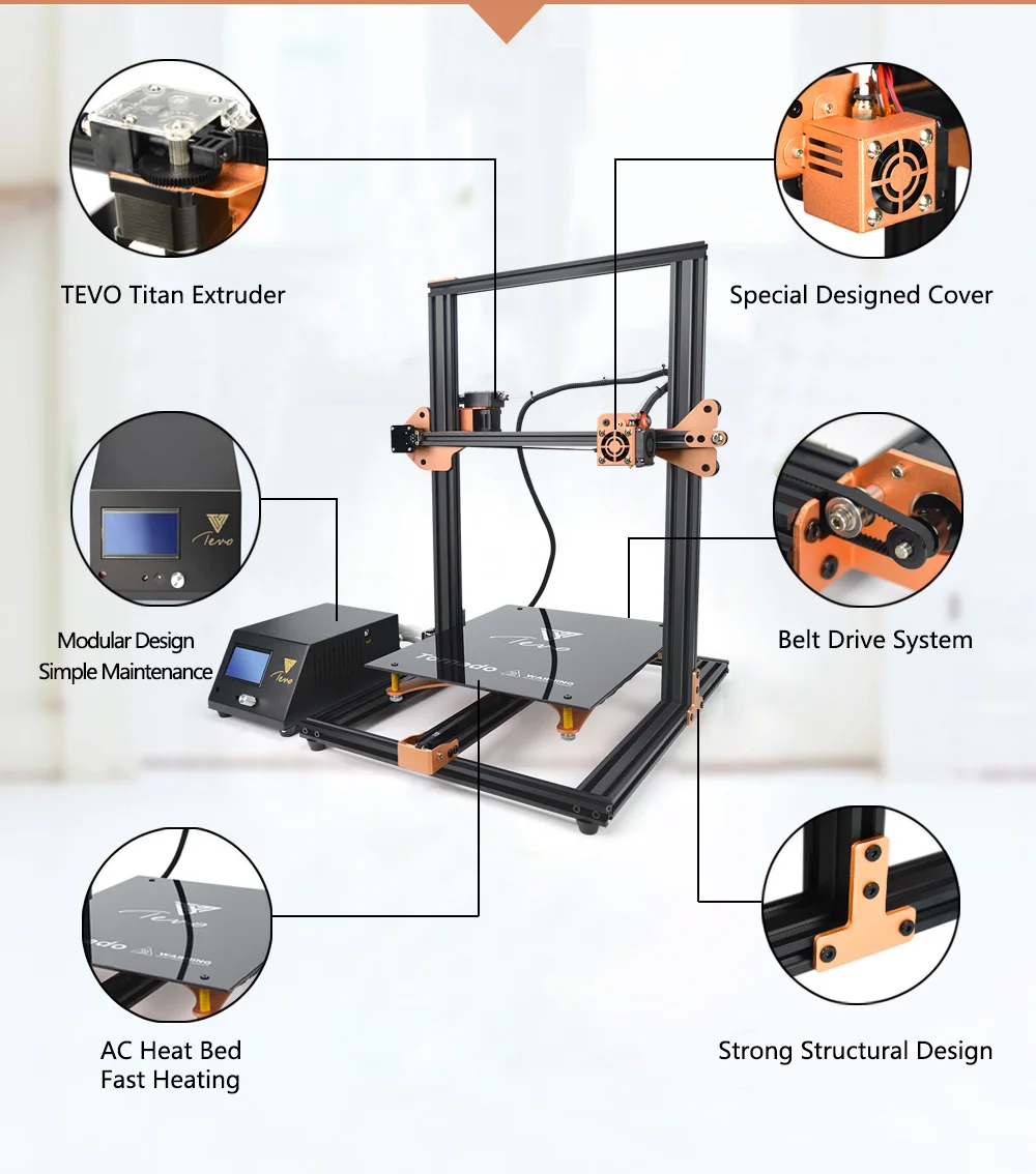 2020 TEVO Tornado Impresora 3D принтер Kit AC Heatbed 300*300*400 мм Большая печать алюминиевая экструзия
