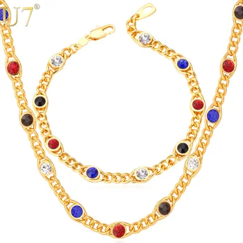 

U7 Jewelry Set For Women Wholesale 4 Colors Rhinestone Trendy Party Bracelet Necklace Set S538