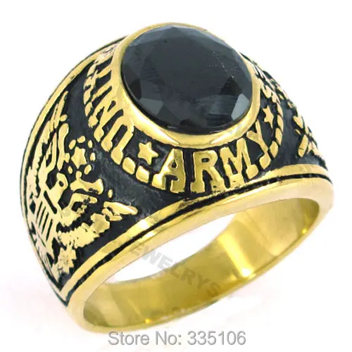 

Black Red Purple Zircon United States Army Ring Stainless Steel Jewelry Gold Military Motor Biker Men Ring Wholesale
