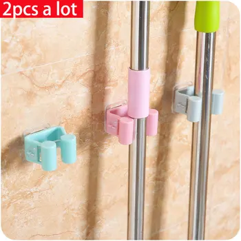 

vanzlife free punching mop rack bathroom mop hook wall stick hook broom rack card holder mop clips